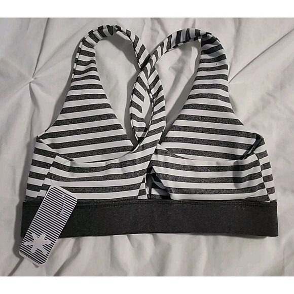 Splendid Sports Bra Small Gray & White Stripes Cross Back - Picture 6 of 8